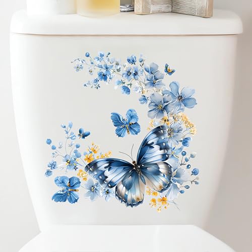 Blue Butterflies Flower Wall Art Stickers - 2 Sheets of Removable Decor