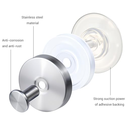 WellMade 1-Inch Brushed Stainless Steel Suction Cup Hooks - 2 Pack