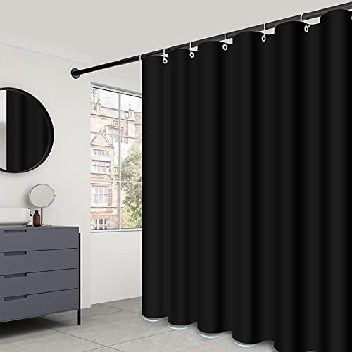 LLSCL Black Fabric Waterproof Shower Curtain Liner Hotel Quality 72x72 with Rust-Resistant Grommets