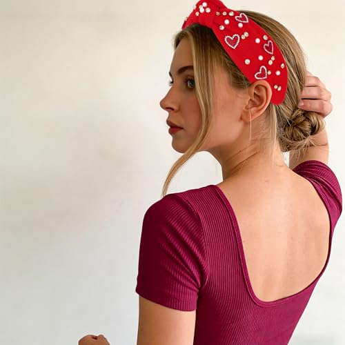 Moikolok Red Rhinestone Padded Headband Heart Hair Accessory