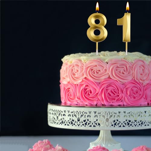 Elegant Gold Crown Number 81 Birthday Candles - Smokeless Set