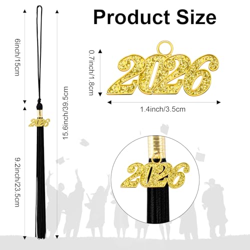 Black Graduation Tassel with 2026 Gold Charm - Class of 2026