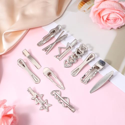 Josojoou 24-Piece Silver Y2K Metal Hair Clips Set for Women