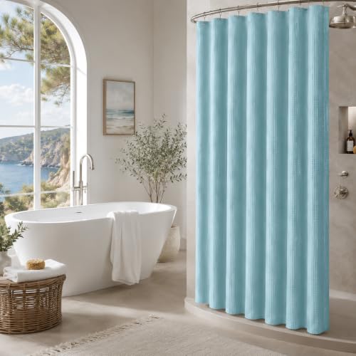 LaCyan 3-in-1 Waterproof Waffle Weave Shower Curtain Set with Clear Liner, 72x84 inches, Teal, Pack of 3