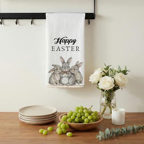 Easter Bunny Waffle Weave Kitchen Towel - 16x24 Inch Farmhouse Decor Color13