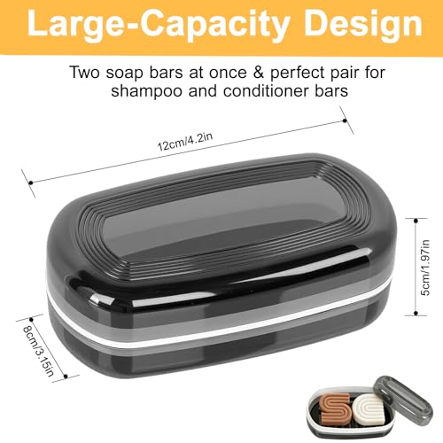 Dukrouk Double Soap Bar Travel Case with Draining Tray - Leakproof Black