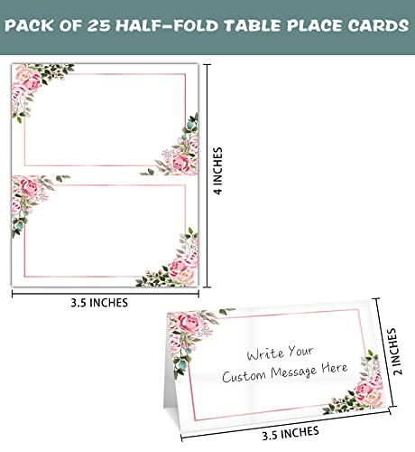 Boho Blush Pink Floral Place Cards - 25 Tent Style Editable Cards