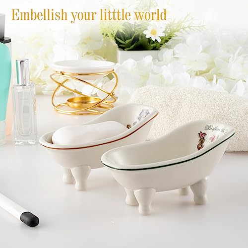 Little World Retro Ceramic Bathtub Soap Dish - 2PCS Self-Draining Holder