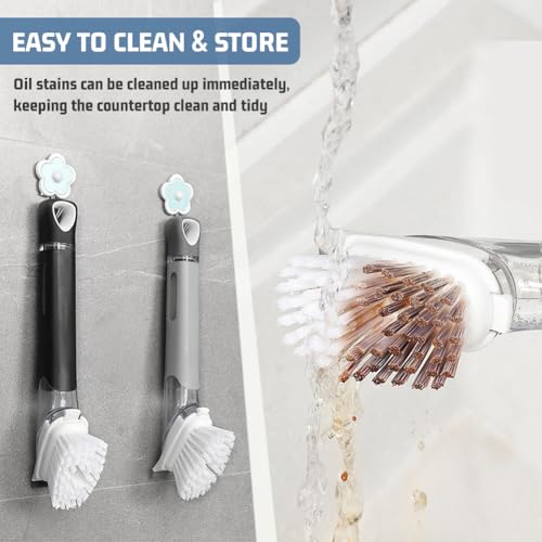 AMFUN Soap Dispensing Dish Brush with Scrubber for Kitchen Cleaning