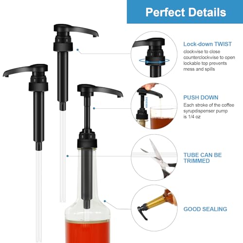 6 Pcs Black Syrup Pumps for 750ml Bottles - Coffee Bar Dispenser Set