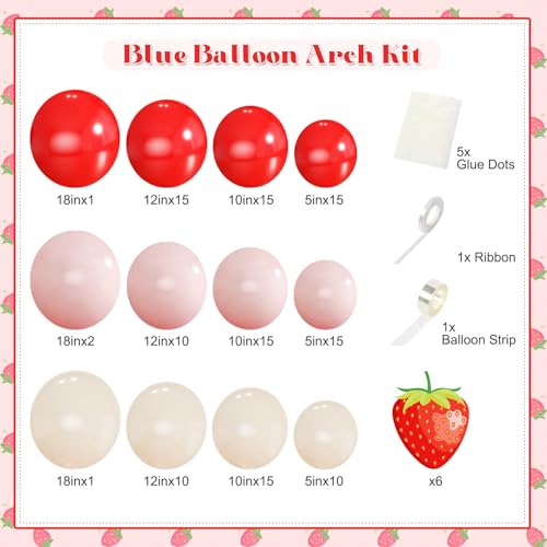 Strawberry Pink & Red Balloons Arch Kit for First Birthday Decor