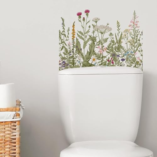 Floral Plant Toilet Lid Decal - Waterproof Removable Bathroom Sticker