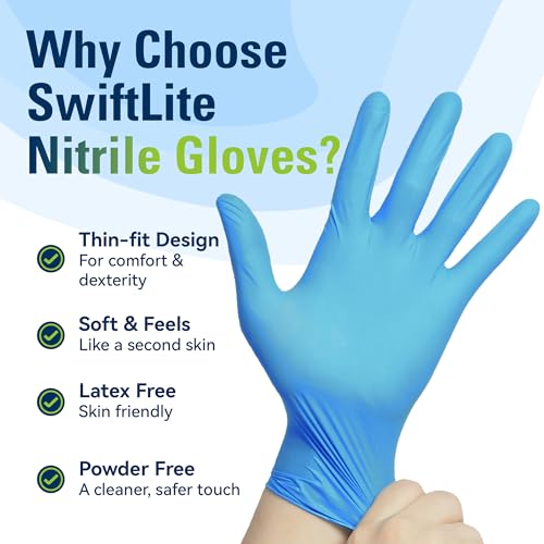 SWIFTLITE Blue Nitrile Disposable Gloves - Latex Free, Food Safe - Large, 100pk
