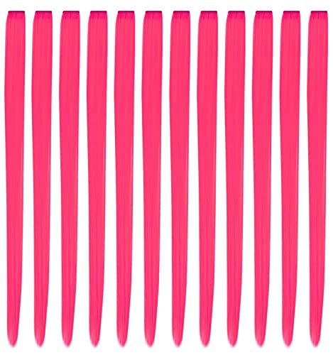 YaFex 22 Inch Clip In Hair Extensions Long Straight Synthetic Hot Pink