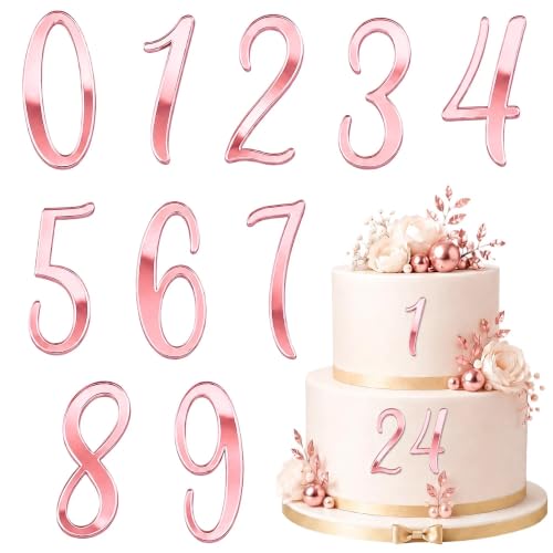Rose Gold Acrylic Number Cake Toppers Set 0-9 Birthday Party Decor