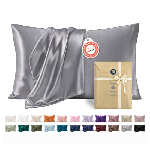 Bedsure Satin Pillowcases Queen Set (20" x 30"), Dark Grey, 2-Pack