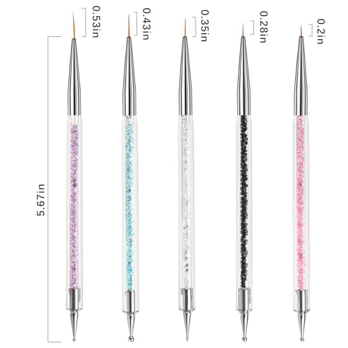 5-Piece Nail Art Brush and Double-Ended Dotting Pen Set for Acrylic Designs