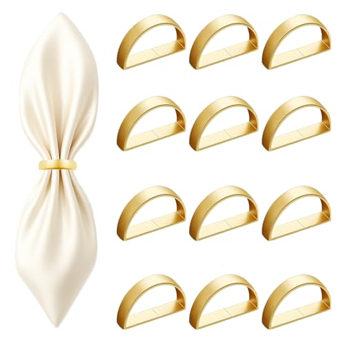 12 Pcs Gold Stainless Steel Napkin Rings - Semicircle Design