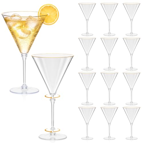 Disposable 10oz Martini Glasses Set with Gold Rim - 12 Pcs