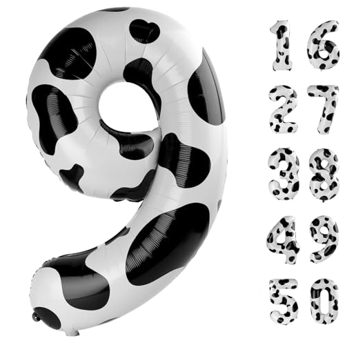 40 Inch Cow Print Number 9 Balloon - Jumbo Foil Helium Decor