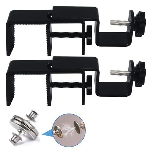 LAZTZQ No-Drill Curtain Rod Bracket, Adjustable 1.3-2 Inch Clamp - Black, 2PCS