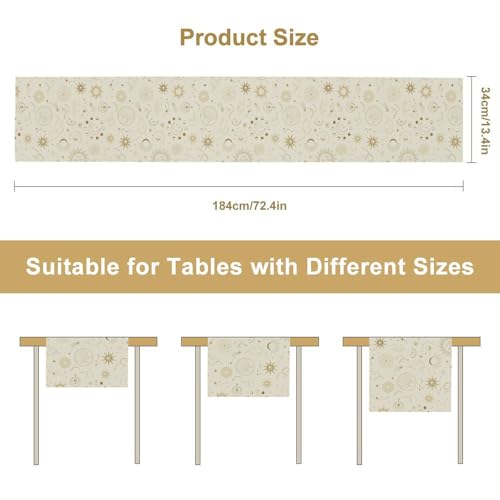 Moon Table Runner Boho Witchy Moon Phase Celestial Decor 13x36in - Moon-White