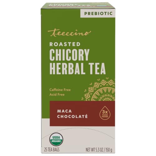 Teeccino Maca Chocolaté Herbal Tea - 25 Pack, Caffeine-Free, Prebiotic & Rich Chocolate Flavor