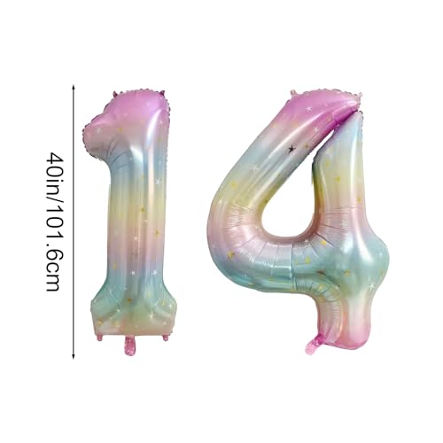 40 Inch Rainbow Number 14 Foil Balloon for Birthday Celebration