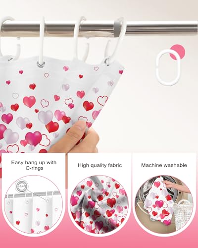 Lindameler Valentine's Day Shower Curtain Set - 72x72 Inch Romantic Heart Design