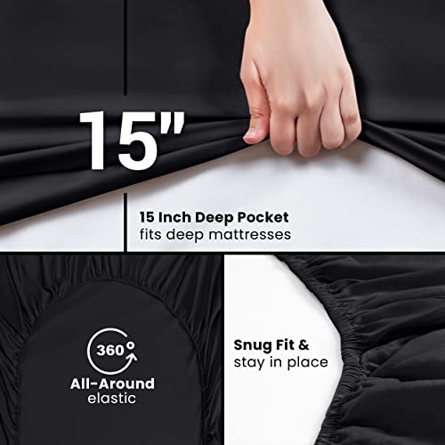 Twin XL Fitted Sheets Set - 2 Pack, Black, Deep Pocket
