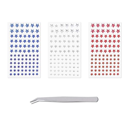 Doneace 4th of July Star Face Gems - Red White and Blue Rhinestone Stickers