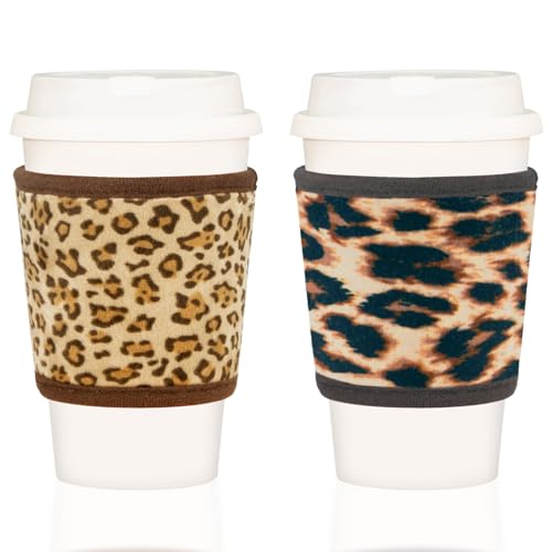 Reusable Velvet Coffee Sleeve with Insulation - 2-Pack, Leopard