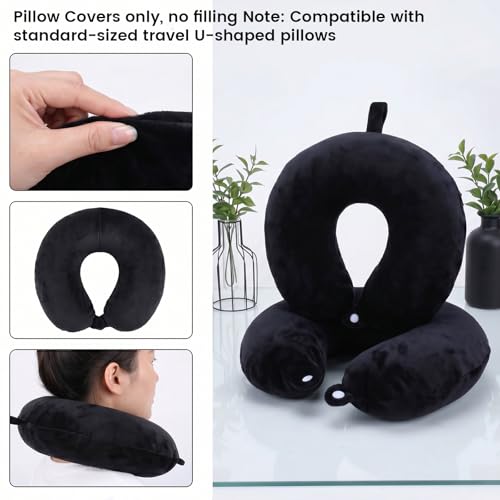 2-Pack Washable Travel Neck Pillow Covers - Soft Polyester U-Shaped Case