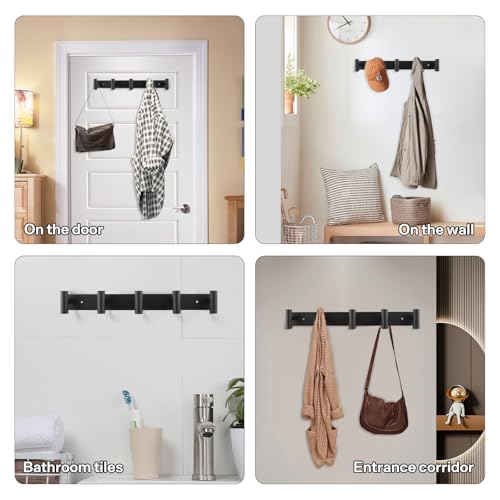 Black Wall Mounted Coat Rack with 5 Hooks - Heavy-Duty Towel Hanger