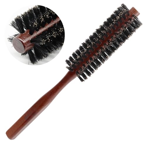 Qjaiune Small Boar Bristle Round Hair Brush for Short Hair and Bangs
