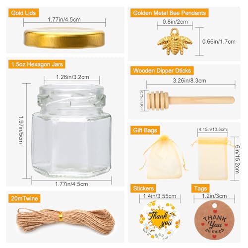 XING-RUIYANG 8 Pack Mini Glass Honey Jars with Dippers & Gold Lids