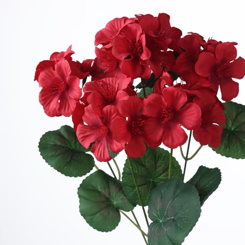 14" Artificial Geranium Flower Bouquet - 12 Bundles for Home & Garden Decor