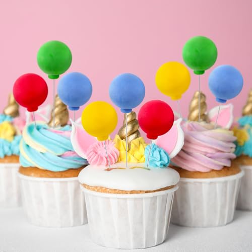 40 Pcs Rainbow Mini Balloon Cake Toppers - Classic Clay Cupcake Decorations