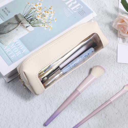 Clear PU Leather Makeup Bag Small Travel Cosmetic Organizer Pouch White