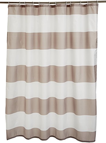 Amazon Basics Water-Resistant Shower Curtain, 72x72, Light Brown & Beige