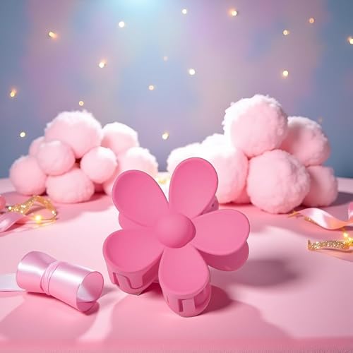 Rose Red Flower Hair Claw Clip - Big Cute Matte Clip for Thick Hair