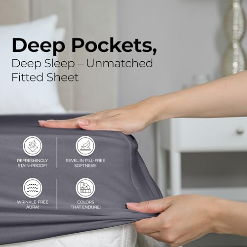 Utopia Bedding King Fitted Sheet, 2-Pack Microfiber Deep Pocket, Grey