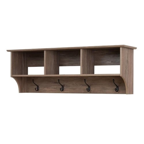 Prepac Drifted Gray 48" Contemporary Wall Mounted Coat Rack, Coat Hooks Wall Mount with 3 Shelves, Ideal for Hallway or Entryway Storage Solution, 11.5"D x 48"W x 14.25"H