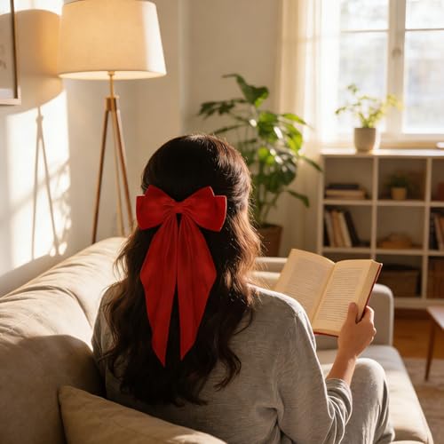 Satin Hair Bows with Long Tails and Claw Clips for Women 2pcs