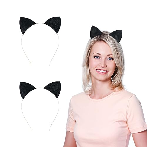 WLLHYF Glitter Cat Ears Headband 2 Pcs Black Sequins Hair Hoop