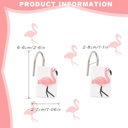 12 Pcs Pink Flamingo Shower Curtain Hooks - Waterproof Bathroom Decor