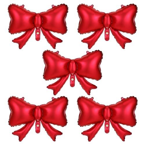 Giant Red Bow Balloons - 5 Pcs Foil Decorations for Parties