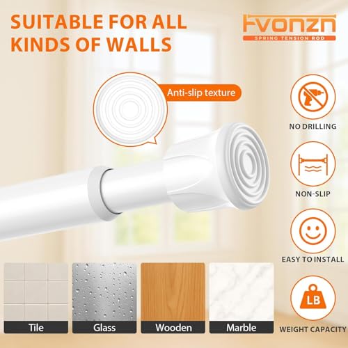 Adjustable White Tension Curtain Rod 28-48 Inch - No Drill