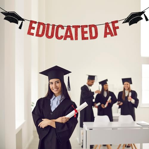 Black Glitter Educated AF Graduation Banner - Class of 2026