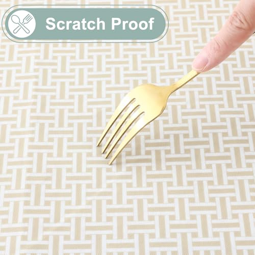 misaya 70x52 Inch Waterproof Vinyl Rectangular Tablecloth with Flannel Backing - Light Khaki